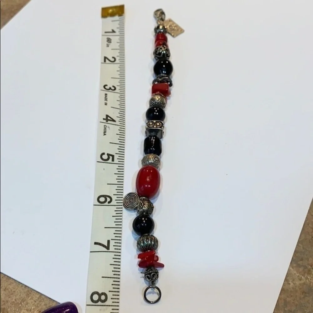 Sterling silver 925 natural red black stone charm
